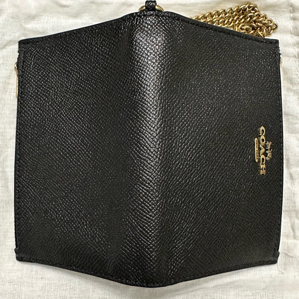 Coach Zip Chain Card Case. Black leather wallet. - Picture 8 of 11